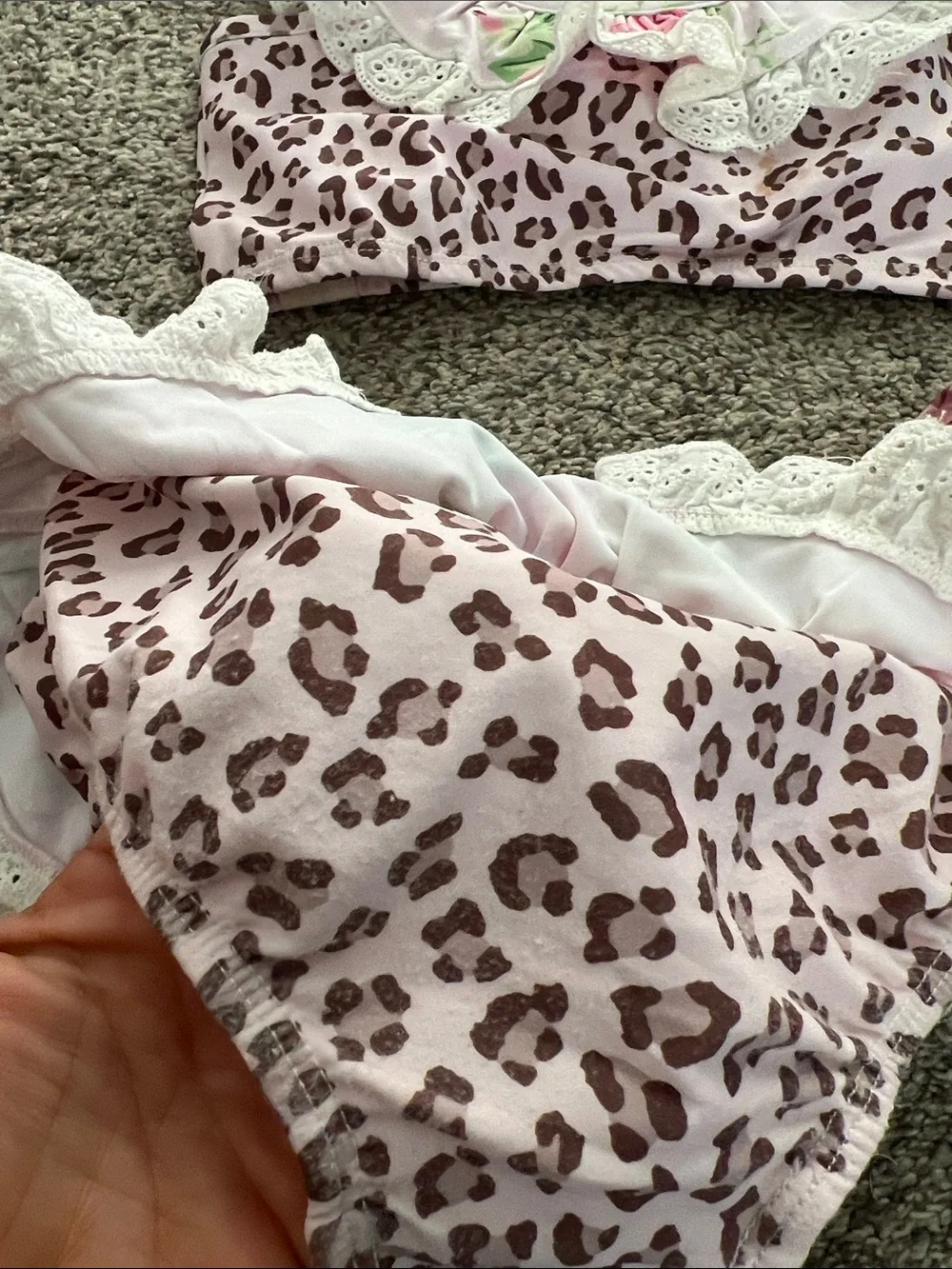 Adorable leopard and floral Cheeky Plum bikini, side 5T